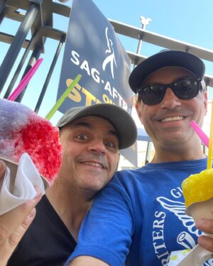 Michael D. Cohen Instagram - On the #picketline with my buddy @eyebrowbirdprods Dave Malkoff the talented creator of @nicksidehustle @sagaftra #unionstrong @wgastrikeunite