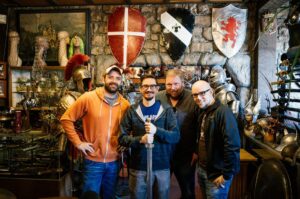 Michael Dante DiMartino Instagram - I'm going through some of my photo archives of Avatar and Korra and came across these. Back in 2013, while we were working on Korra, @bryankonietzko @jds_77 #timhedrick and I visited master blacksmith @tony_swatton in Burbank. He gave us a tour of his shop and a demo of how he forged a replica of Sokka's space sword out of a real meteorite! We took turns holding it and pretending we were Sokka. (Search for Sokka's meteor sword on YouTube to watch the Man at Arms episode where Tony makes the sword. It's pretty impressive.) ⚔️
.
.
.
.
.
.
#avatar
#avatarthelastairbender
#michaeldantedimartino
#legendofKorra
#avataraang
#avatarkorra
#avatarfandom
#fantasytvseries #bryankonietzko #sokka #sokkaspacesword #sokkasmaster #swordandstone #swordartonline #meteorsword #manatarms #sokkasword #sokkaswordmaster