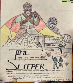 Michael Giacchino Instagram - Here’s me trying to be like my poster hero @drewstruzanart - this is the original artwork I did back in 1983 for TIME SLEEPER, the Super 8 Epic that I made with my friends.