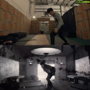 Michael Giacchino Instagram - I thought it would be fun to show you a side by side of the #werewolfbynight hallway fight. On the top we have our rehearsal with our incredible stunt team  led by @caseyoneillstunts and on the bottom you can see the final shot. We only got two takes of this, as it is incredibly hot in that werewolf makeup and suit! But Luis Vallardes as Gael’s werewolf stunt double was a beast and a sport the entire time.