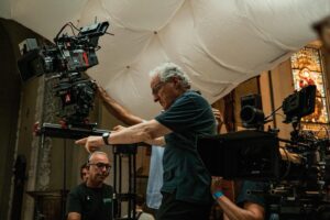 Michael Mann Instagram - Inside the Benedictine Church of San Pietro in Modena, consecrated in 1518, under one of DoP's Erik Messerschmidt's helium filled balloon lights.

#ferrarithemovie