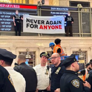 Michael Moore Instagram - Standing shoulder to shoulder with our Jewish brothers and sisters who are screaming NOT IN OUR NAME! Last night, thousands of Jewish New Yorkers and their allies held a massive civil disobedience sit-in at Grand Central Station demanding an immediate ceasefire. #LetGazaLive Jewish Voice for Peace @jvpny says the sit-in was the largest act of civil disobedience in New York City in nearly two decades. It was moving and inspiring. Let us all join together for peace.  #CeaseFireNow