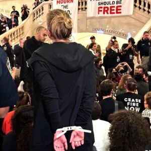 Michael Moore Instagram - Standing shoulder to shoulder with our Jewish brothers and sisters who are screaming NOT IN OUR NAME! Last night, thousands of Jewish New Yorkers and their allies held a massive civil disobedience sit-in at Grand Central Station demanding an immediate ceasefire. #LetGazaLive Jewish Voice for Peace @jvpny says the sit-in was the largest act of civil disobedience in New York City in nearly two decades. It was moving and inspiring. Let us all join together for peace.  #CeaseFireNow