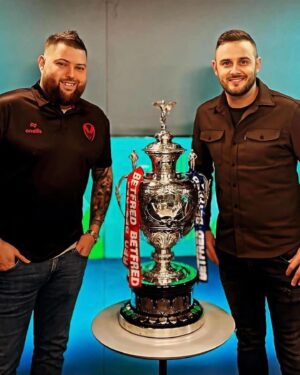Michael Smith Instagram - Had a great time doing the challenge cup quarter final draw with @joecullen13 Finally got @saints1890 a home draw first time since 2019 💪 go well boys.