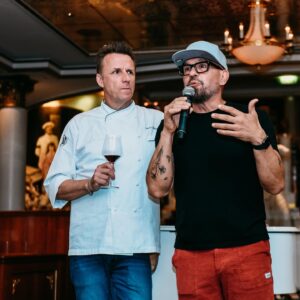 Michael Symon Instagram - we’re still not over that last night dinner by @chefsymon & @chefmarcmurphy on #chefsmakingwaves! 🤌🏽

we enjoyed: 

🍤 little gem shrimp wedge salad

🍝 cavatelli pomodoro

🐟 choice of salmon or roasted pork

🍮 butterscotch budino

we truly couldn’t think of a better way to close our incredible inaugural sailing together! if you missed out, join the pre-sale for 2025 at chefsmakingwaves.com 🌊

📸 : @spectaclephoto & @tammyvega_
