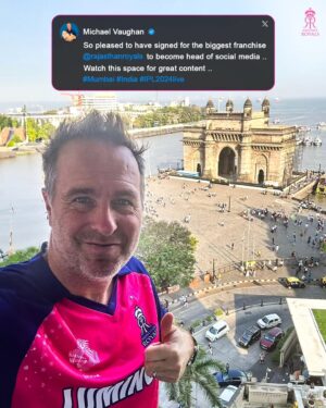 Michael Vaughan Instagram - Let’s get started? 👀💗

#RoyalsFamily | #HallaBol | #IPL2024 | #MIvRR