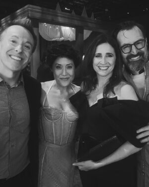 Michaela Watkins Instagram - Last night was lotsa fun for a change of vibes. Thanks @mptf and all the money raised to help those in our tough industry. And thanks for making me look sooooo sophisticated and not like a shlumpy blumpy, @lizlash - makeup/hair extraordinaire. All while little Poppy needed to go potty! 😂

@fred4all looking handsome as holyhell 
Jim and @yesmichellenoh look FOINE. and as always, @abigailspencer. ❤️❤️