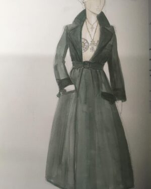 Michele Clapton Instagram - The Kings Men costumes. Here are some illustrations and fittings for Mata Hari.. A little artistic license taken with her costumes here but we based the looks on shapes that in research we noted that she wore. I loved this dark green fabrics sheen, it had depth and weight and a drape that is often missing in cotton satin. It was similar to the wonderful Glendina from Whaleys ltd.. my go to fabric of choice!!..We knew it would light well in low light which we anticipated would often be the case for her scenes in the script. I felt that it still needed a detail of extra texture so we stitched parallel lines following the shape of the collar and pocket flaps. We also had made some beautiful two tone button boots which I can’t find a photo of but these are the shoes we designed for another of her looks.. Valerie Pachner the actress was so lovely to collaborate with and endlessly patient. We had to create this jewelled and metal Mata Hari performance piece that she had to dance in for the American President. Although we don’t see much of this costume or performance in the way the scene was shot ( we were a little heart broken) Valerie was incredible as were all of the costume team involved.