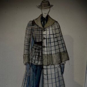 Michele Clapton Instagram - The Peripheral costumes.  Lowbeer (Alexandra Billings)
The idea for creating this costume along with many of the other costumes in this particular group for 2100 London came from the idea that they could recreate anything from the past but over time the details became lost or remembered differently. Wilf’s coat and jacket are another examples of this.  Cutter Mel Carter.  Buyer Klaire Jamin.  Illustrator Oliver Doherty.  Assistant Designer Molly Langford.