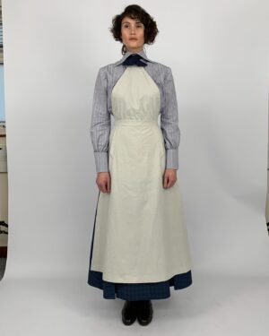 Michele Clapton Instagram - Polly’s costumes. I loved designing these! For the most part her costumes are relatively understated but the cut was key and I was lucky enough to have the genius Mel Carter as her cutter.  Gemma Arterton is wonderful to collaborate with and has such great posture and awareness of character. In the first fitting we discussed Polly and both agreed that we loved the idea of laced knee high boots being her signature item. They worked perfectly for the ‘action outfit’ but also gave the character a certain hidden strength even when dressed as staff. I wanted them to be in supple leather and to follow the line of the leg closely. I also wanted an elegant narrow cut to the toe, I wanted them to subtly elevate her station…The first look here with leather jacket and jodhpurs we actually see very late in the film, it’s a sort of revelation! I wanted it to be created out of period correct items but maybe worn in a quite racy way for women of the time, yet to be effortlessly stylish and practical. We had to make many copies of this outfit because of the cheese explosion scene..The next look here is Polly’s staff look. I didn’t want it too traditional yet it’s style would influence all of the other staff’s costumes so I had to be a little careful. I chose the colour palate of blues and pale grey which softened the usual black and white, and I dispensed with any frills, it seemed to be in keeping with my sense of Oxford and his late wife’s character.  In photo five we put together looks on stands to experiment as to how we might dress other members of staff within the same palate. The funeral suit ( fitting stage here) is very utilitarian with its bound edged patched pockets but beautifully cut. I adore the blue wool fabric  and brown binding together here. Finally I designed the green overall to delineate Polly’s different roles, so that when Conrad is finally shown the secret room we find Polly looking unlike her usual self..I thought this visually underlined his up till then exclusion.. assistant designer @sophie__oneill boots  @jitterbug.boy