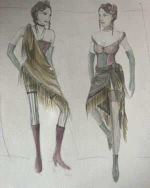 Michele Clapton Instagram - Just found my sketches for the previous post! The wonderful boots were created by Jeff @jitterbug.boy the shawls were from my personal collection, I think the corsets were from our workroom and gloves I imagine would be the wonderful Pamela wood…