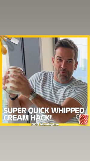 Michelle Ackerley Instagram - Did you know you can whip cream by shaking it? But is it faster than whisking it? Chef Anna Haugh challenged Geth and Michelle to a Whisk Vs Shake off! But which cat got the (whipped) cream?! 🏆 

#Hack #Cream #CookingHacks