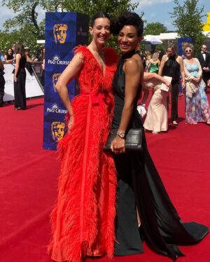 Michelle Ackerley Instagram - As far as Sundays go. That one was right up there. Thank you @bafta & @pandocruises for the lovely invite! 
Highlights include:
Hanging out with my BAFTA buddy @iamlaurajackson 
Seeing @ravwilding & @staplenick win a BAFTA for Scam Interceptors. Massive congratulations guys! 👏🏾
Admiring the gorgeous @claraamfo and her yellow dress of dreams 💛
Chatting about burgers with @melvinodoom 🤣😁
Feeling dressed up and fancy thanks to the wonderful stylist @alexandrayoungfashionstylist ❤️😘
For those asking the dress is from @solacelondon 🙌🏾