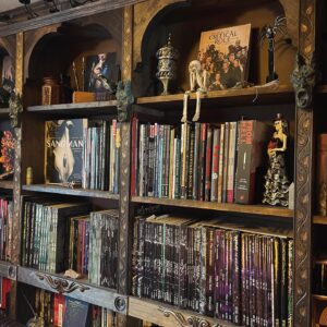 Michelle Belanger Instagram - My happy place. What’s on your shelves? #shelfie #gamer #ttrpg #sandman #hannibal #dungeonsanddragons #vampire #goth #bookstagram
