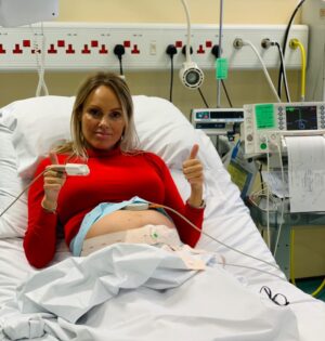 Michelle Dewberry Instagram - Woah! This picture just popped up on my phone reminders. This was exactly one year ago today. 😳
.
I was 28 weeks pregnant and my water just suddenly broke. No warning signals at all. I was immediately hospitalised and was taken to theatre for an emergency c-section to bring my bubba out. I was in hospital for a month and then my bubba for 6 weeks (all through the pandemic). 
.
.
Despite the ‘thumbs up’, I can honestly say I don’t think I’ve ever been as afraid as I was here. 
. 
. 
I thank god we had a happy(ish!) ending. 
.
.
I share to raise awareness of PPROM and tell you that if you’re in this situation right now, I understand what you’re going through ❤️
.
.
.
.
#PPROM #prematurebaby #preemie #pregnancycomplications #28weeker #31weeker #NICU