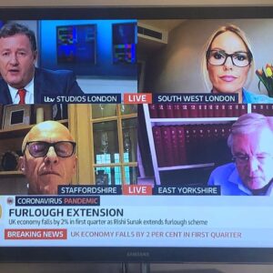 Michelle Dewberry Instagram - Rose between three thorns 🌷😂 pleased my first live TV interview via Skype worked well. My iPad was balanced on god knows how many letters/leaflets and books to get the angle right. Spent most of the interview worried that it would collapse 😂
.
.
.
.
.
.
#lockdown #remoteworking #workfromhome #tv #livetv #goodmorningbritain #businesswoman #girlboss #debate #pregnant #covid #babyonboard #babymama #piersmorgan #tvgirl #businesssupport