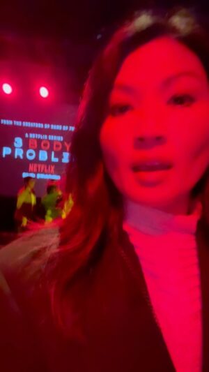 Michelle Krusiec Instagram - Went to what I thought was a private screening with @capeusa and @goldhouseco and turned out to be a huge @netflix event. Three Body Problem is a widely regarded sci-fi book by Liu Cixin that begins its infiltration today on Netflix as a series adaptation! #ilovescifi #scifigeek #threebodyproblem