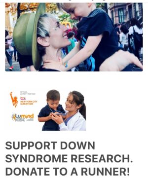 Mickey Sumner Instagram - Inspired by my son’s determination, joy & courage I’ll be running the New York Marathon next Sunday to raise money for Down Syndrome Research. 
Whilst my son does not have Down Syndrome, and his genetic condition is rare & without a name, some of his dearest friends do. I run in honor of them and their families & our whole community: Theo, Alfie and Pippa - we ❤️ you. Thank you @lumindidsc for giving me the chance to be part of your team 💚 
If anyone feels inspired to donate link is in my bio. Thank u to all those who have already donated.
The world is full of so much heartbreak and grief right now - sending my love to all those suffering & in need of comfort 💔 #downsyndromeresearch #lumindrunners #lumind #newyorkmarathon2023 #firstmarathon