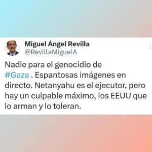 Miguel Ángel Revilla Instagram - Nadie para el genocidio de #Gaza . Espantosas imágenes en directo. Netanyahu es el ejecutor, pero hay un culpable máximo, los EEUU que lo arman y lo toleran.