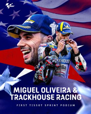 Miguel Oliveira Instagram - Creating history together 🤝  Maiden #TissotSprint podium achieved, making the most of a memorable front-row start! 🥈 ✅

#GermanGP 🇩🇪 #MotoGP #Motorsport #Motorcycle #Racing #MiguelOliveira #MO88