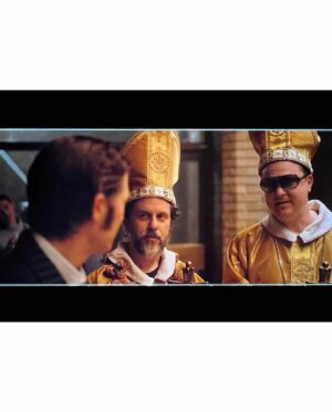 Mike Flanagan Instagram - Michael Fimognari and myself, as Pope Pourri and Pope Incognito, conspiring with Roderick Usher (Zach Gilford)

#thefallofthehouseofusher