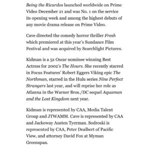 Mimi Cave Instagram - OK. YES. What?????!
Extremely late to post because I’m still trying to catch my breath. 

Here we goooooo @nicolekidman @blossomfilms @persaari #katechurchill #andrewsodroski @amazonstudios #pawelpogorzelski @mpensa514 @jcmolina62 

No words except HOLY GODDAMN, THANK YOU THANK YOU THANK YOU…🤍
