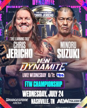 Minoru Suzuki Instagram - “For The World” Champion “The Learning Tree” Chris Jericho puts the title on the line against non other than the Japanese legend, Minoru Suzuki on #AEWDynamite THIS WEDNESDAY LIVE from the Bridgestone Arena in Nashville, TN at 8pm ET/7pm CT on TBS!