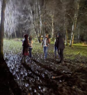 Miranda Frigon Instagram - #aurorateagarden 18 underway! A little glimmer of how glamorous movie making can be. Pouring rain, freezing cold, running and slipping in the mud, filming til 2am…and we do it over and over and over again because we can’t wait to entertain you!! Can’t wait for you to see our newest episode of #Aurorateagarden coming to you in 2022 🕵️‍♀️ 🔦 @peterbenson889 @dylan.sloane