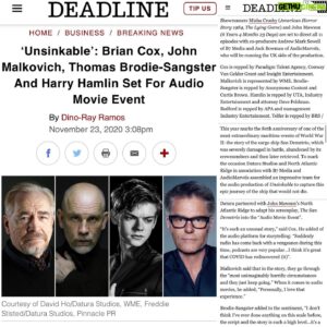 Misha Crosby Instagram - Excited to be able to announce our cast on UNSINKABLE. A wonderful group of people and a very proud team of creatives. @johnmawson @amsewell7 @jackbowman1979 @hqvoice @coxusa #johnmalkovich @samohtsangster @harryrhamlin @blairredford @paultelfer @craigrobertyoung @laurencefuller @jenaealt @declanmlaird @daturastudios #unsinkable #moviemagic #audiomovies #apple #spotify #audible #netflix #thequeensgambit #sucsession #hbo #bbcradio
