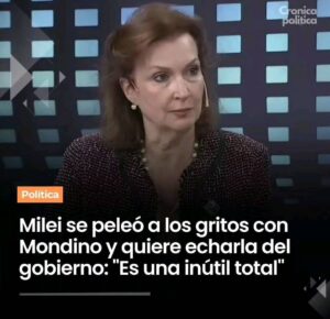 Mónica Cabrera Instagram - #Repost @jimegeo 
——
jimegeo ESCÁNDALO EN EL GOBIERNO. 🦁 Milei echó a los gritos a Mondino y analiza reemplazarla con Faurie. ⚠️ Milei se encontraba en viaje a un acto en la Mezquita de Palermo, pero faltando pocas cuadras se enteró que iba a estar el encargado de negocios de Palestina. El presidente se brotó de furia y ordenó volverse a Casa Rosada: "Me tendieron una trampa, quieren mezclarme con terroristas". ‼️ El presidente responsabilizó a la canciller Diana Mondino por el escándalo con Palestina y analiza, en las próximas horas, removerla del cargo. Uno de los candidatos que suena en la Rosada es el ex canciller de Mauricio Macri, Jorge Faurie. 🗣 "Es una inútil, no sirve para nada" expreso ofuscado Milei mientras Io esperaba la seguridad militar y su vocero Manuel Adorni. Los funcionarios tuvieron que volverse al ver que el presidente no llegaba. 🗣 "Está enquilombado, está con un quilombo. Está caliente con Mondino, la cagó a pedos y la quiere echar", señalaron fuentes del Gobierno. ⛔️ Milei tiene una postura tomada frente al Estado Palestino. En la Asamblea General de Emergencia de la ONU, Argentina votó en contra de incluir a Palestina como miembro pleno como venía sosteniendo nuestro país históricamente. Fuente: Crónica Política/ El Destape/La Nación