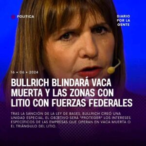 Mónica Cabrera Instagram - #Repost @diarioporlagente 
——
📢 BULLRICH BLINDARÁ VACA MUERTA Y LAS ZONAS CON LITIO CON FUERZAS FEDERALES ⭕️ La ministra de Seguridad, Patricia Bullrich, tiene una hipótesis de guerra en la cabeza. ¿Su enemigo? Cualquiera que se oponga a las decisiones emanadas del Poder Ejecutivo. ⚠️ La funcionaria utiliza como manual doctrinario un informe del Consejo Nacional de Inteligencia de los Estados Unidos, publicado en 2004, en el que se definieron las “nuevas amenazas terroristas” que podrían poner en jaque el desarrollo económico de “Occidente”. 🚨 Durante su paso por la gestión de Mauricio Macri, este documento le sirvió para crear todo un sistema de persecución hacia las comunidades de pueblos originarias con la invención de la RAM. 👉🏽 El texto norteamericano hablaba de las amenazas del indigenismo en Latinoamérica y desde allí creo todo un sistema de espionaje, incluso en colaboración con las áreas de inteligencia de los carabineros chilenos, para perseguir a las comunidades y congraciarse con los empresarios patagónicos. ❗️En su nueva etapa como ministra de la administración de Javier Milei, redoblará su apuesta represiva al militarizar todas las zonas donde operen las principales empresas mineras del país, sobre todo las vinculadas al litio, y las petroleras extranjeras enclavadas en Vaca Muerta. 📄 Así quedó determinado en la Resolución 499/2004, a partir de la cual se creó la “Unidad de Seguridad Productiva” destinada a proteger a las empresas que se acogerán al Régimen de Incentivo a las Grandes Empresas (RIGI). . #argentina #politica #seguridad #bullrich #argentina  #diarioporlagente