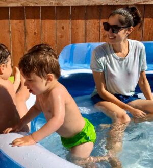 Monica Ruiz Instagram - Normal rules no longer apply. Wear whatever you want in your own baby pool. #quarantinelife #babylove #igiveup