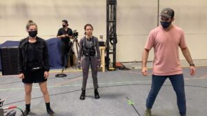 Monique Ganderton Instagram - Marvel Monday! A little Choreo dance in the Volume with @tatianamaslany @matty_long_legs_  @sarah__irwin AND STRUT. Tatiana was such a rockstar on this show ❤️🤌🙌