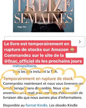 Morgane Enselme Instagram - Une semaine tout pile depuis que mon bébé #TreizeSemaines est sorti 😍 Merci à tous pour le soutien et les jolis messages que je reçois ❤️ Ça fait du bien de voir qu’il y a des gens qui partagent mes valeurs et reçoivent les messages que j’ai voulu faire passer dans le livre 🌺🌼🌸. Point logistique : le livre est en rupture de stock sur Amazon. Je fais tout pour qu’il soit réassorti mais en attendant il y a 2 options : passer directement par la Fnac pour une commande en ligne ou une librairie pour achat physique. Sinon, si vous avez déjà commandé sur Amazon et que vous en avez marre d’attendre, vous pouvez en dernier recours annuler votre commande et la repasser sur le site de la Fnac. Je sais que c’est ultraaa relou, mais au moins ça permet de recevoir le livre en quelques jours ❤️ Si vous l’avez déjà fini et que vous avez le temps : laissez une review sur les plateformes en ligne please, ça aide pour la suite 🌺❤️