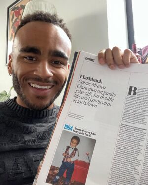 Munya Chawawa Instagram - Big dreams, bigger forehead✨👶🏽✨ ⁣
⁣
Catch my Flashback interview today in The Guardian, chatting through my tour, childhood in Zim, my comedy icon (grandad 👴🏻❤️) and being in the Diamond League of Duo Lingo 💎👀. ⁣
⁣
Thank you for the lovely words @harrietgibsone, fantastic photographs @pal_hansen and styling by @andieredmanstylist 🙏🏽💘⁣
⁣
#BoyzIIMunTour @guardian