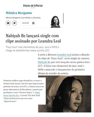 Nabiyah Be Instagram - Poço Azul nasceu numa praia no Caribe. Vestiu várias roupas até achar seu chão junto a @marcelodelamare e @carvalhoafrobrasil lá no Rio.

Ano passado enquanto vivia um furdunço de transformações, encontrei conforto, guiança e amor de família em @leandraleal e @guiburgos, que acompanharam de perto o meu processo pessoal durante a produção do meu álbum. Aprendi um bocado com eles. Lelê e Gui não só conseguiram traduzir meu momento em audiovisual para o clipe de Poço Azul como fizeram essa lindeza acontecer com uma equipe incrível e super alto astral! Deixo aqui minha profunda gratidão e reverência a todos que participaram e ajudaram nessa realização!! Vocês são incríveis!! Vai lá ver e escutar que tá lindo 🩵

-

‘Poço Azul’ was born on a Caribbean beach. It wore many different clothes before it found its feet alongside @marcelodelamare and @carvalhoafrobrasil in Rio.

Last year when I lived a whirlwind or transformations, I found comfort, guidance and family with @leandraleal and @guiburgos, that witnessed up close my personal process while producing my album. I learned a lot from them. They not only were able to translate my moment into film but made it happen with an amazing team! All my gratitude to everyone who collaborated and made this happen! Go watch and stream cause its truly beautiful 🩵
_

FICHA TÉCNICA:

Direção Leandra Leal
1ªAD Marina Erlanger @marinaerlanger
3ªAD Alice Melo @alicevmm

Produção Executiva
Maria Barreto @maria_barreto
@manueladuque
Direção de Produção 
Manuela Duque
Assistente de Produção 
Fernanda Pantoja @pantoja_fe
Platô 
André Gilz
Controller
Milene Vidal
Estagiária de Produção Executiva
Endia Brito
@guiburgos
Direção de Fotografia 
Guilherme Burgos
1° AC - Câmera Mika Nobre @mikanobre
2° AC - Câmera Renata Carvel
@renata_carvel
Logger Pablo Seddon
Direção de Arte
Clara Rocha @doceclara
Contrarregra
Dejair Santos @dejair.anderson
Aderecista
Bira
Figurino
Rita Viana @mrita_viana
Camareiro
Neném @nenem.domingos.39
Costureira
Marenice @marenicealcantara
Caraterizador
AuriAlex Mota @aurialexmota
Assistente de Maquiagem/Cabelo
Ale Moraes
Gaffer @japa_gaffer