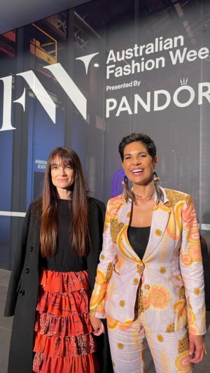 Narelda Jacobs Instagram - @miimiandjiinda slaying tonight on @ausfashionweek’s @indigenousfashionprojects runway.

Me @miimiandjiinda 
Karina @kirrkin_ 
Both wearing @ngumpie_weaving earrings