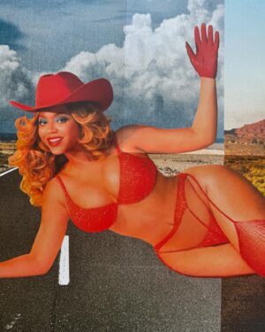 Natalia Fedner Instagram - @beyonce wears a full Natalia Fedner look. For her epic poster inside the Cowboy Carter Vinyl set that just dropped today. Styled by @chloeandchenelle creative direction by @marnixmarni assisted by @thedameeffect @vancegamble @tylomichael - and vision of @nadialeecohen . I’m overwhelmed . That’s probably why this originally posted with no caption. The whole process was a fever dream that occurred in about 48 hours. With a rush to the finish line making the chaps / garter belt in less than 12 hours - which seems impossible - but somehow we did it (thank you @maya_adelle). I truly believe that when you work with an artist for years you get a better sense of what they like - and that helped me figure out how to properly alter the bra into the perfect shape. And then the red chain textile - which is made by hand by us - was fully graphed out to fit perfectly over it. I’ll post video showing more on that soon. There was welding, stitching, crocheting, weaving, jumpringing, and praying (not necessarily in that order). I’ll post more soon. But. It’s a crazy day with another crazy deadline - so I’m off to the races.