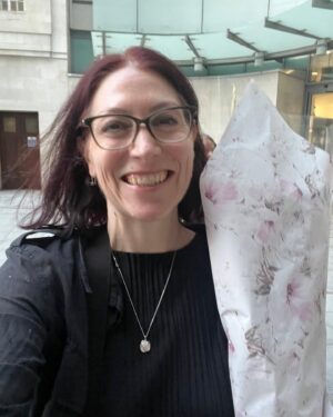 Natalie Haynes Instagram - Thank you to Caroline for the gorgeous flowers, and to Janet for the beautiful orchid! I don’t think I have ever left the radio theatre looking so glamorous. My mum has told me how to keep the orchid alive (don’t overwater it, is the main thing, although knocking it over is also bad)