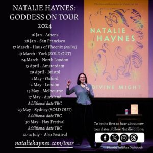 Natalie Haynes Instagram - ⚡️⚡️ GODDESS ON TOUR - Updates! ⚡️⚡️

I am bringing the Greek goddesses to more corners of the world than I thought possible! 
Book now to avoid disappointment, over on my website, which is linked in my bio.
More dates to be revealed soon (keep an eye on June, in particular)…

#DivineMight #NatalieHaynes #Tour #nataliehaynesstandsupfortheclassics #classics #greekmythology #myth