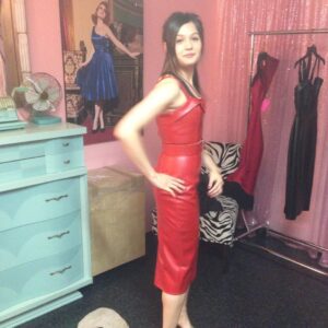 Natalie Jongjaroenlarp Instagram - Couldn't believe I was able to zip this up...would've bought it if the zipper was not broken. :( #reddress #vintage #brokenzipper #betterlucknexttime
