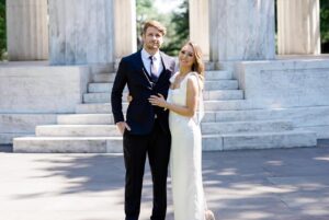 Natasha Bertrand Instagram - Married @bryancoxwell last weekend and had the best party with our family & chosen family at @bigbearcafe 🥰 

Our wedding truly would not have been as special without our supremely talented officiant and friend @dan_the_steele_man, who DEFINITELY DID NOT make me and Bryan cry at the altar with the most thoughtful and hilarious speech — Dan we love you!

thank you to the wonderful @dcbridal for the glam, @libertybakingco for our amazing cake, and @sound.originals for the photos! 🤍