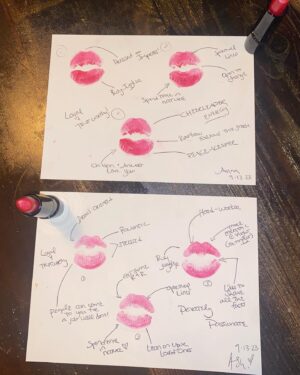Natasha Slayton Instagram - Lipsology - The art and science of reading LIP PRINTS. 
(It’s kind of like if you mixed palmistry, graphology and tarot reading.) ✨💋💄🔮

People apply lipstick, kiss a piece of paper, and I can see all sorts of things from personality traits and emotional states to stress & energy levels - and sometimes even things like guardian angels and health concerns. 🙀 Guests go home with a memento that they can take with them and save forever. 🙌

✨This is both a researched science as well as an intuitive art form. ✨

Currently booking for October!  Are you looking for something super fun and extremely memorable for your next event or party?  This is your sign! 
DM me here or email natasha@kissandtellbynatasha.com

#lispology #lipprintreader #lipprintreading #kissandtellbynatasha

Carousel Order:

Reading Lip Prints for the Annual @sheis_powerful fundraiser 
Example of a mini Lip Print reading
My Logo created by me 🥰
Girls‘ weekend Polaroid for a zoom party 
Vibies 
Def me as a Barbie - and I actually have that outfit? 🤣