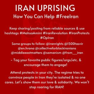 Navid Negahban Instagram - #Repost @sepidehmoafi
・・・
Here are some quick, easy ways you can help support the current uprising in Iran. Swipe through shareable slides w/embedded QR codes linked to petitions, pre-written tweets, etc., as well as sample scripts & other helpful resources. 
People in Iran are risking their lives for freedom every day. This will take mere minutes from your day & the impact is huge. Please, do what you can today & share. 
🕊💚🤍❤️

#MahsaAmini #IranRevolution #IranProtests #OpIran
#مهسا_امینی