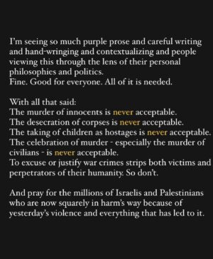 Neil Druckmann Instagram - I’m finding it difficult to articulate my complicated thoughts on what’s going on in my homeland — multiple people that are very close to me have been affected. This post by @alexedelman captures some of my feelings quite well. I’ll leave it here and step away from social media for a while. I pray this terrible conflict gets resolved peacefully in our lifetime.