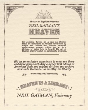 Neil Gaiman Instagram - Webgoblin here, interrupting the feed, to plug this charity auction that ends in 4 HOURS. A signed first edition, signed art, and an exclusive meet & greet are on the block.