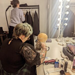 Neil Gaiman Instagram - Attend the tale of Sweeney Gaiman... About to get my beard on. @loryn_pretorius is making me look Dickens. Next photo will be the finished article.