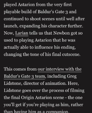 Neil Newbon Instagram - Thank you so much @lidstoneg and @larianstudios for sharing this - I owe you all so much and probably will never be able to repay you for your love , support and belief and amazing role and what a beautiful experience with you all x was an honour and joy to play #astarion thank you 🙏 ❤️ @thegamerweb thanks for the article #spoilers #bg3 thank you also to @nuckpang for his birthing and to @dndwizards for their gorgeous IP and support x