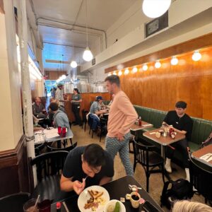 Nicholas Braun Instagram - @sandplunch is officially open for all your tuna melt/pastrami Reuben/pancake/eggs/corned beef hash/chopped liver/matzo ball soup/burger/and more, needs

Huge congrats and thanks to Matt and Eric of @courtstreetgrocers who brought this all into reality and without changing the old, classic Eisenberg’s feel. And Chef Dan Ross-Leutwyler who has made every item on the menu ridiculously good. 

Open 7 days a week, 8a-5p. 

174 5th Ave (22nd St). See you there — 🍽️☕️🥪