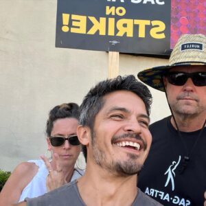 Nicholas Gonzalez Instagram - Went to picket with one of the most talented women in Hollywood (@thenestyogalosangeles) and her husband. 😂
It’s a shame that this is how we all finally get to see each other again…
Big respect to the #NursesUnion and @iatse and #hotelworkers for showing up!
#sagaftrastrong
